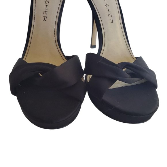 Marc Fisher Prytia Black Platform Heels 10 Twist Front Ankle Strap Stiletto - Picture 4 of 12